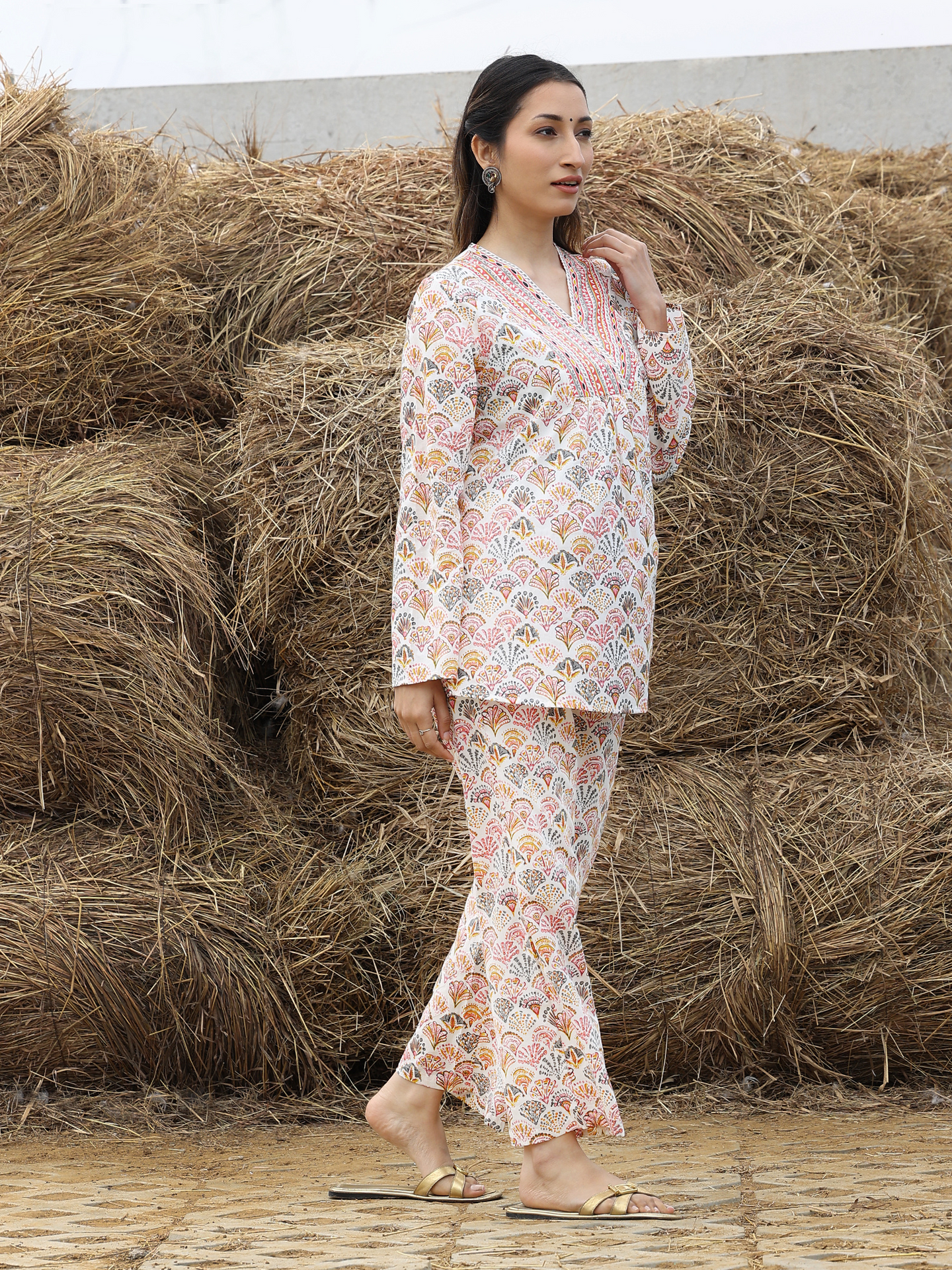 Cream Hand Block Printed CO-ORD Set